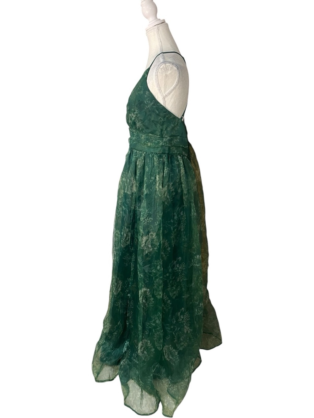 Lulus Romance That Wows V-Neck Organza Maxi Dress Green Floral Print - Picture 4 of 16